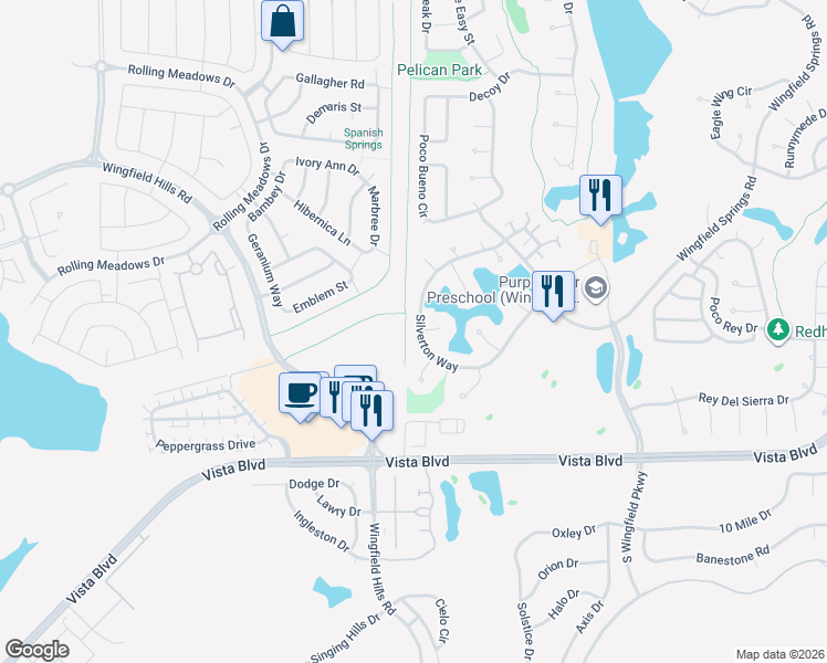 map of restaurants, bars, coffee shops, grocery stores, and more near 1901 Forestgate Drive in Sparks