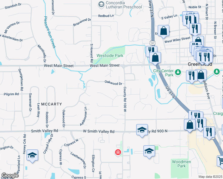 map of restaurants, bars, coffee shops, grocery stores, and more near 332 Naples Court in Greenwood