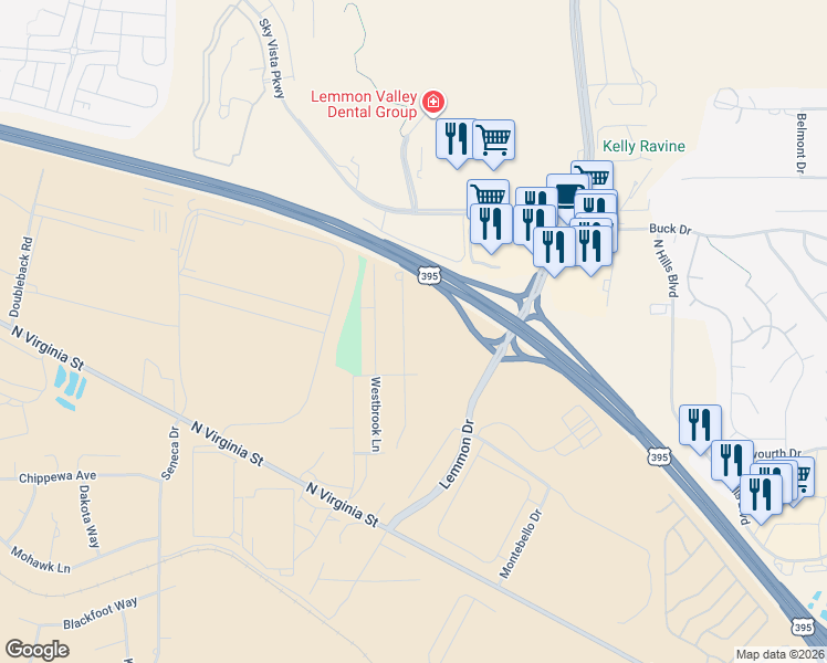 map of restaurants, bars, coffee shops, grocery stores, and more near 320 Medgar Avenue in Reno