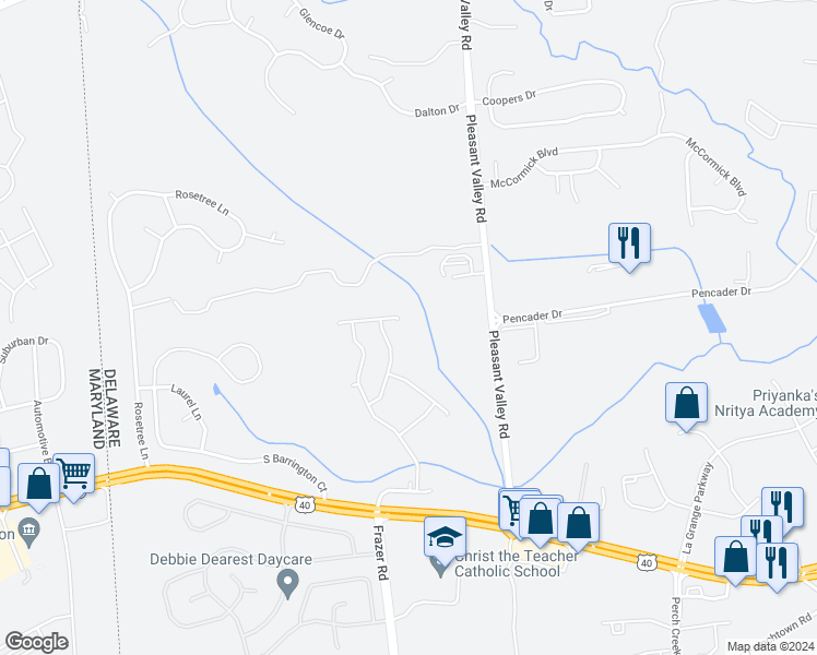 map of restaurants, bars, coffee shops, grocery stores, and more near 1030 Shannon Falls Drive in Newark