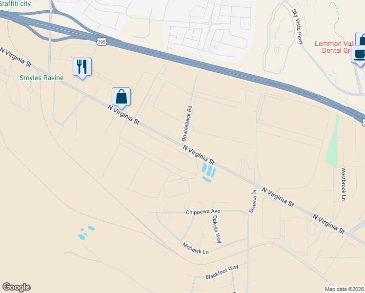 map of restaurants, bars, coffee shops, grocery stores, and more near 200 Doubleback Road in Reno