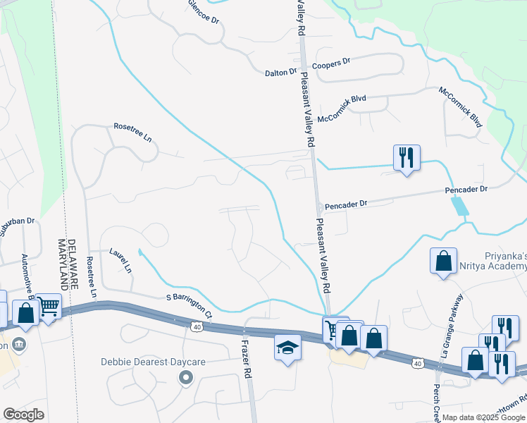 map of restaurants, bars, coffee shops, grocery stores, and more near 1030 Shannon Falls Drive in Newark