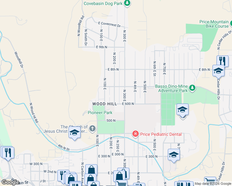 map of restaurants, bars, coffee shops, grocery stores, and more near 660 North 200 East in Price