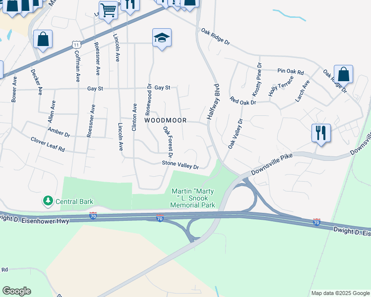 map of restaurants, bars, coffee shops, grocery stores, and more near 10825 Wyncote Drive in Hagerstown