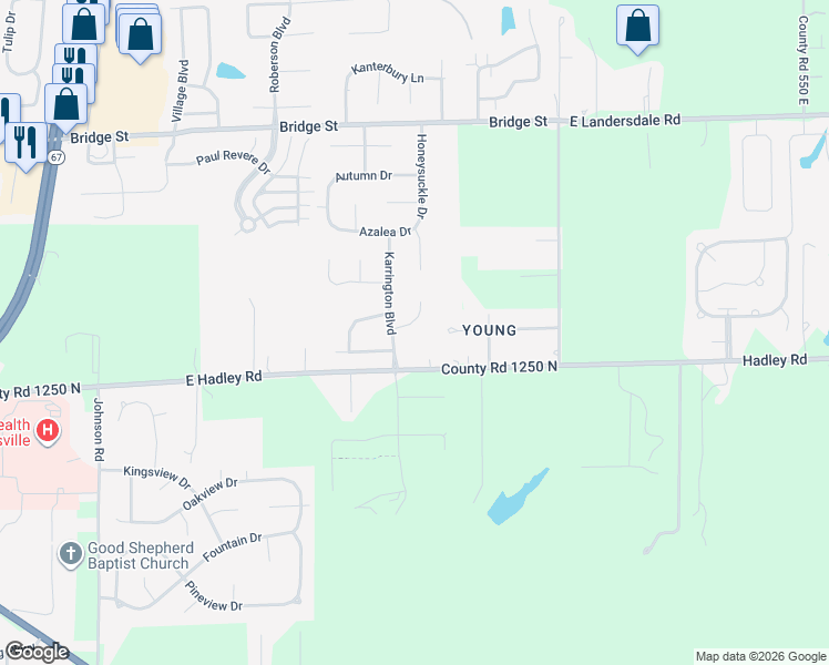 map of restaurants, bars, coffee shops, grocery stores, and more near 104 Buckthorne Lane in Mooresville