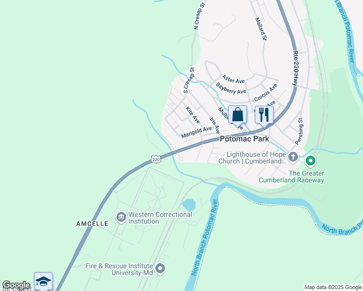 map of restaurants, bars, coffee shops, grocery stores, and more near 13521 McMullen Highway Southwest in Cumberland