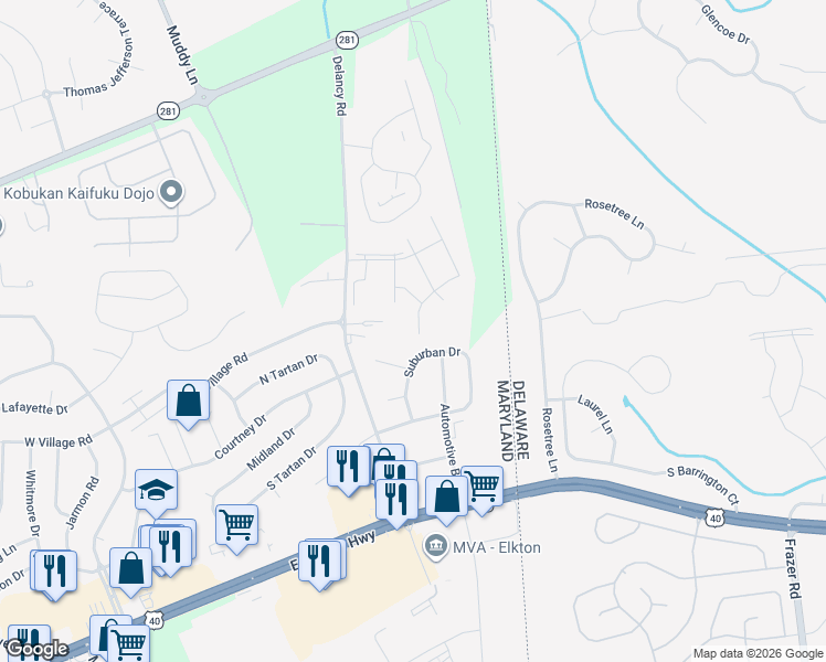 map of restaurants, bars, coffee shops, grocery stores, and more near 37 Transom Court in Elkton
