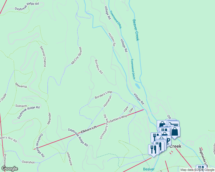 map of restaurants, bars, coffee shops, grocery stores, and more near 121 Borders Road in Avon