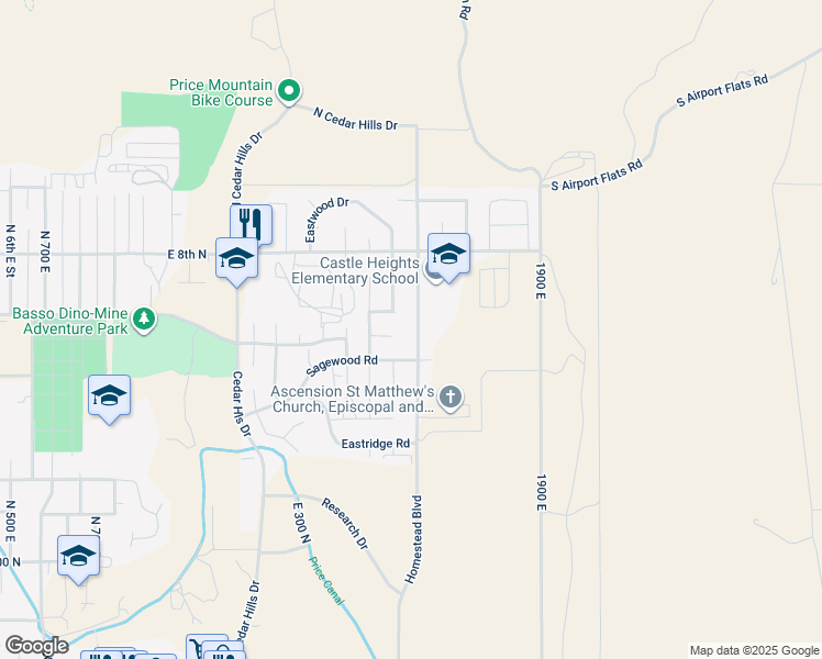 map of restaurants, bars, coffee shops, grocery stores, and more near 665 Homestead Boulevard in Price