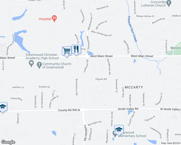 map of restaurants, bars, coffee shops, grocery stores, and more near 150 Plymouth Rock Court in Greenwood