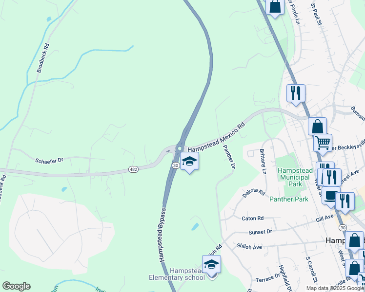 map of restaurants, bars, coffee shops, grocery stores, and more near Hampstead Bypass in Hampstead
