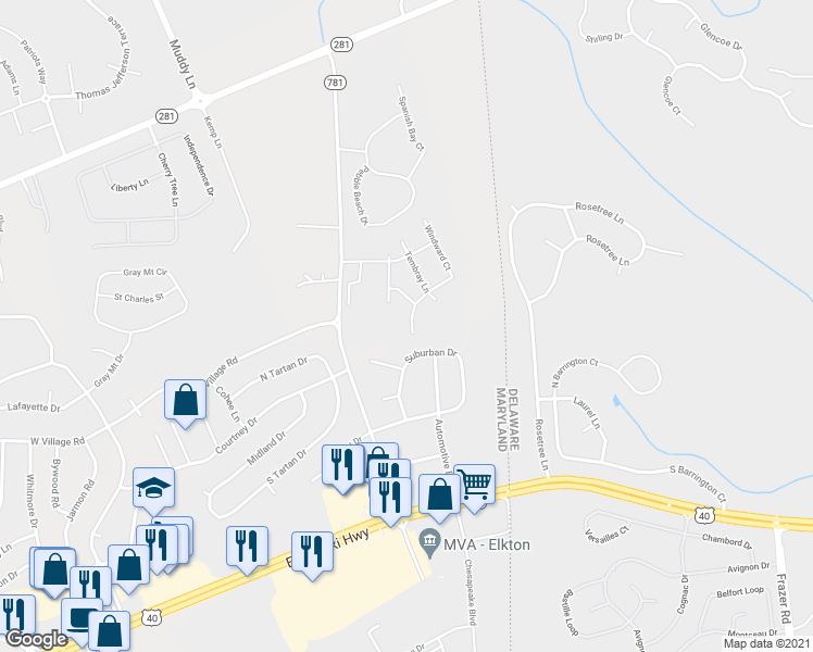 map of restaurants, bars, coffee shops, grocery stores, and more near 31 Transom Court in Elkton