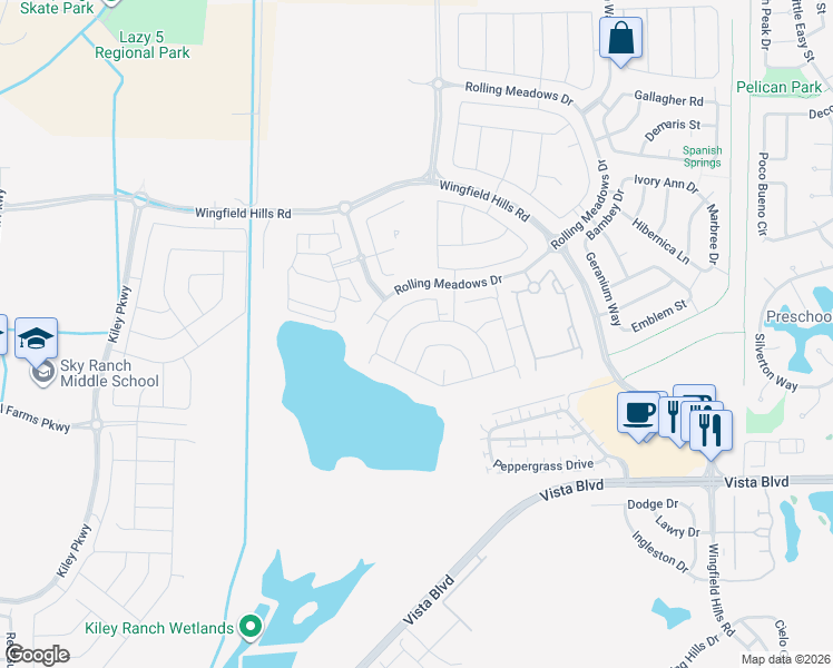 map of restaurants, bars, coffee shops, grocery stores, and more near 1929 Cielo Falls Drive in Sparks