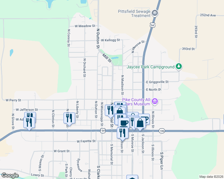 map of restaurants, bars, coffee shops, grocery stores, and more near 500 North Memorial Street in Pittsfield