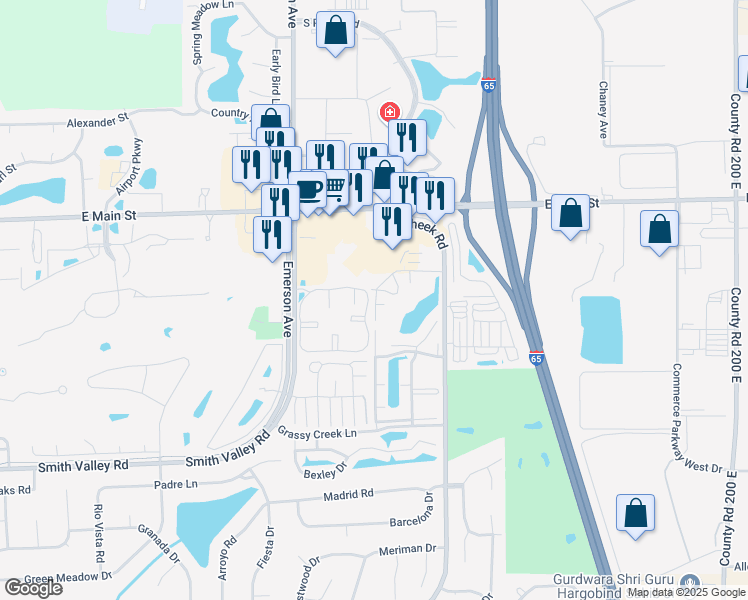 map of restaurants, bars, coffee shops, grocery stores, and more near 1201 Carson Way in Greenwood