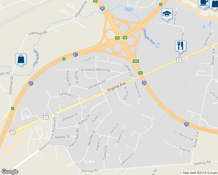 map of restaurants, bars, coffee shops, grocery stores, and more near 16808 Virginia Avenue in Williamsport