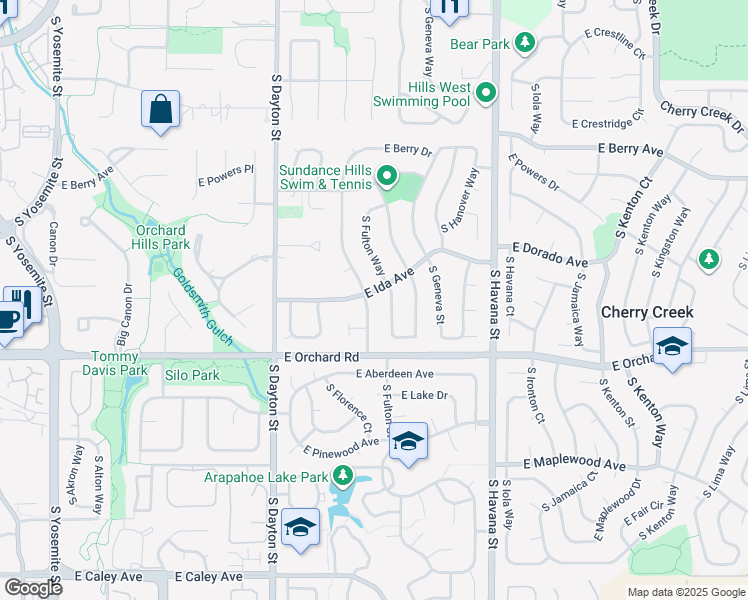 map of restaurants, bars, coffee shops, grocery stores, and more near 5783 South Florence Street in Greenwood Village