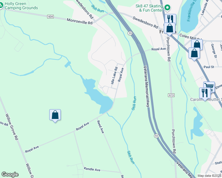 map of restaurants, bars, coffee shops, grocery stores, and more near 27 Pine Street in Franklin