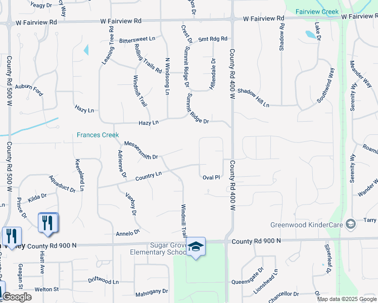 map of restaurants, bars, coffee shops, grocery stores, and more near 4140 Messersmith Drive in Greenwood