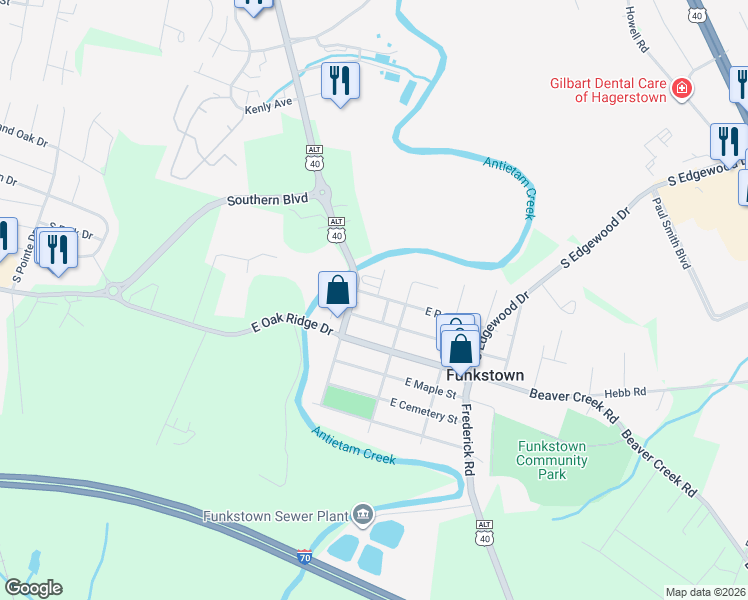map of restaurants, bars, coffee shops, grocery stores, and more near 23 West Poplar Street in Hagerstown