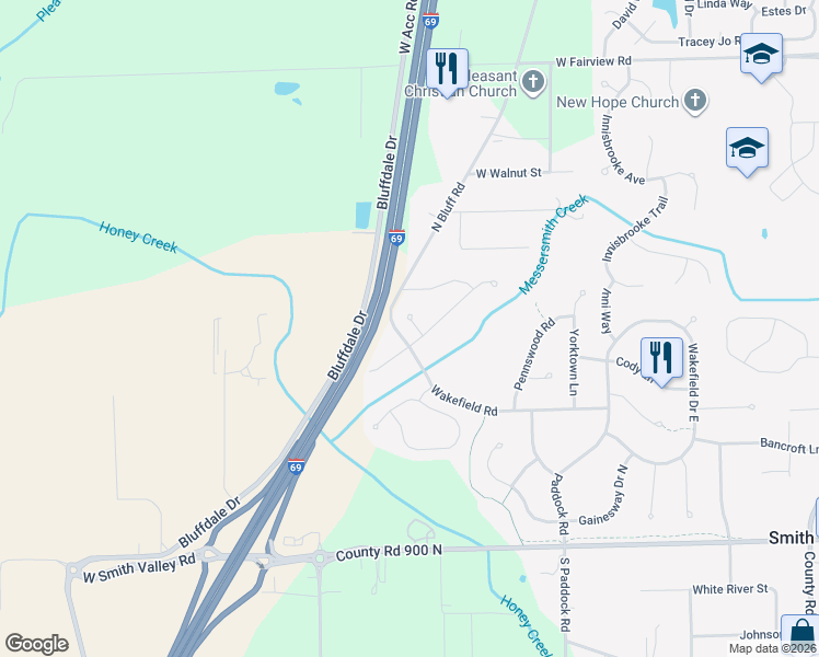 map of restaurants, bars, coffee shops, grocery stores, and more near 5945 Haywood Court in Greenwood