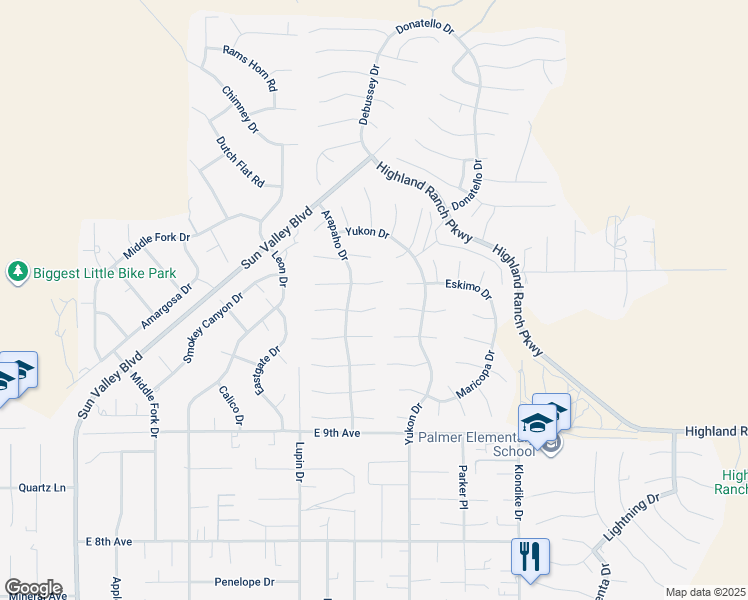 map of restaurants, bars, coffee shops, grocery stores, and more near 6350 Pima Court in Sun Valley
