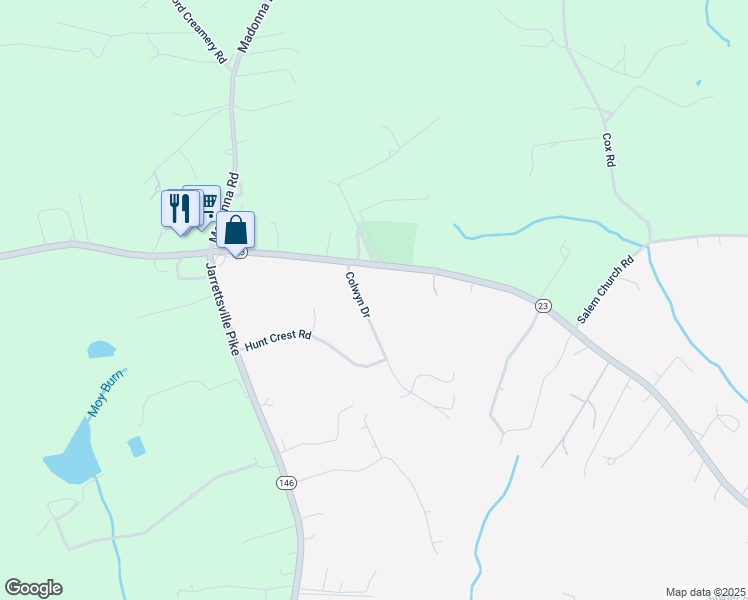 map of restaurants, bars, coffee shops, grocery stores, and more near 3879 Colwyn Drive in Jarrettsville
