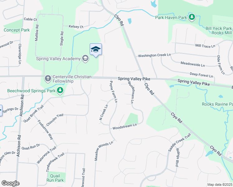 map of restaurants, bars, coffee shops, grocery stores, and more near 9046 Payne Farm Lane in Dayton