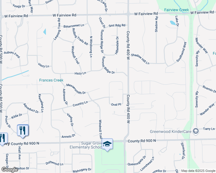 map of restaurants, bars, coffee shops, grocery stores, and more near 4140 Messersmith Drive in Greenwood