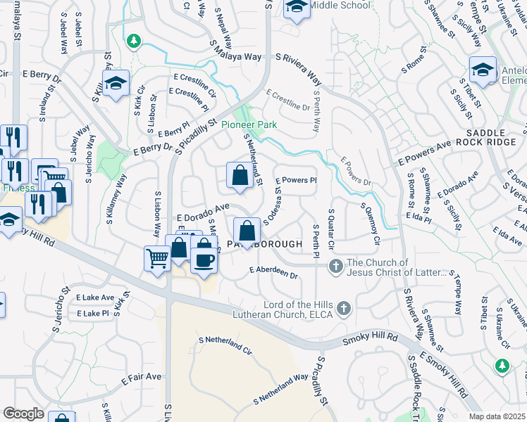 map of restaurants, bars, coffee shops, grocery stores, and more near 5772 South Netherland Street in Centennial