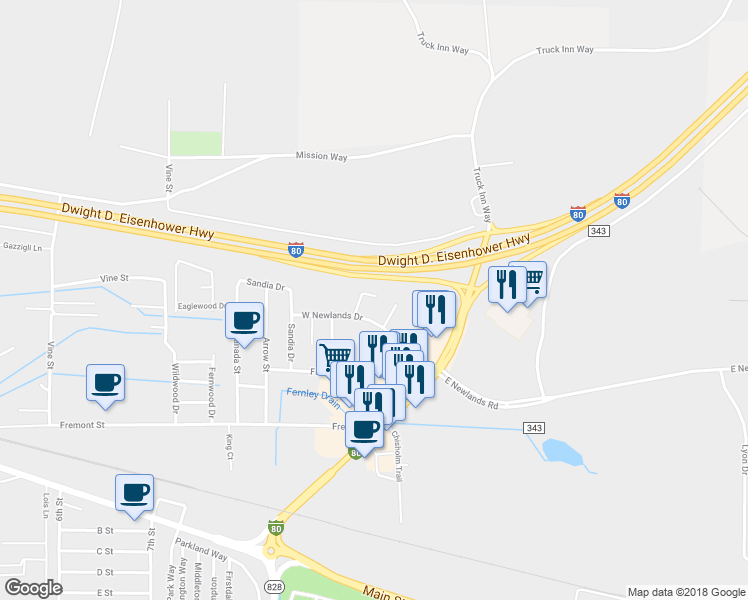 map of restaurants, bars, coffee shops, grocery stores, and more near 1258 Newlands Drive West in Fernley