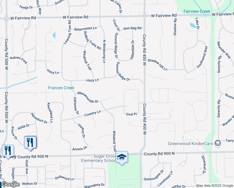 map of restaurants, bars, coffee shops, grocery stores, and more near 4140 Messersmith Drive in Greenwood