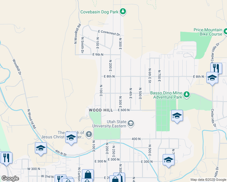 map of restaurants, bars, coffee shops, grocery stores, and more near 710 North 200 East in Price