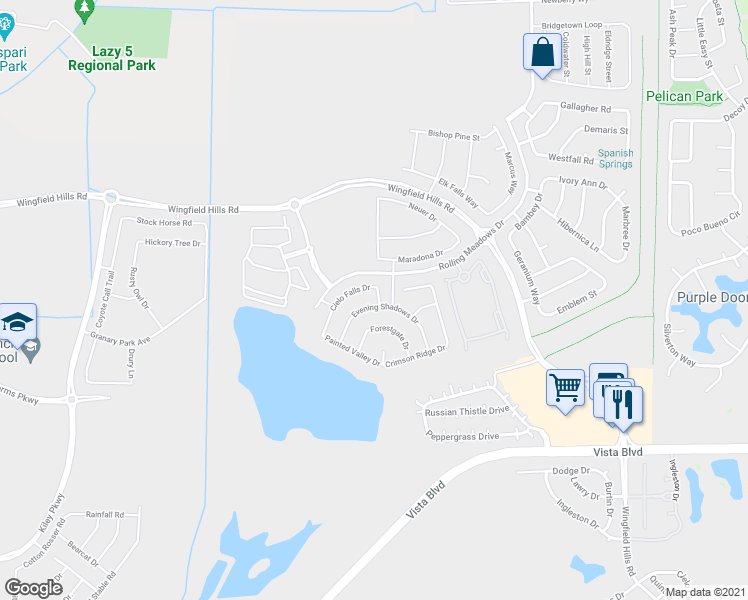 map of restaurants, bars, coffee shops, grocery stores, and more near 1970 Evening Shadows Drive in Sparks