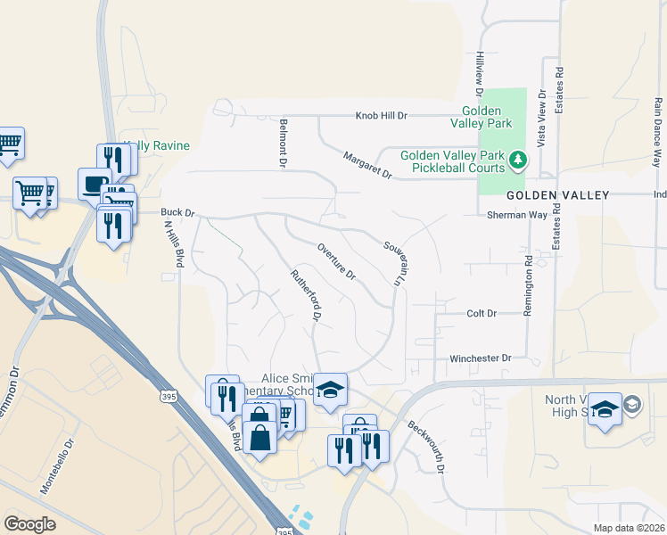 map of restaurants, bars, coffee shops, grocery stores, and more near 7280 Quill Drive in Reno