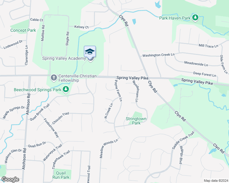 map of restaurants, bars, coffee shops, grocery stores, and more near 9073 Academy View Court in Dayton