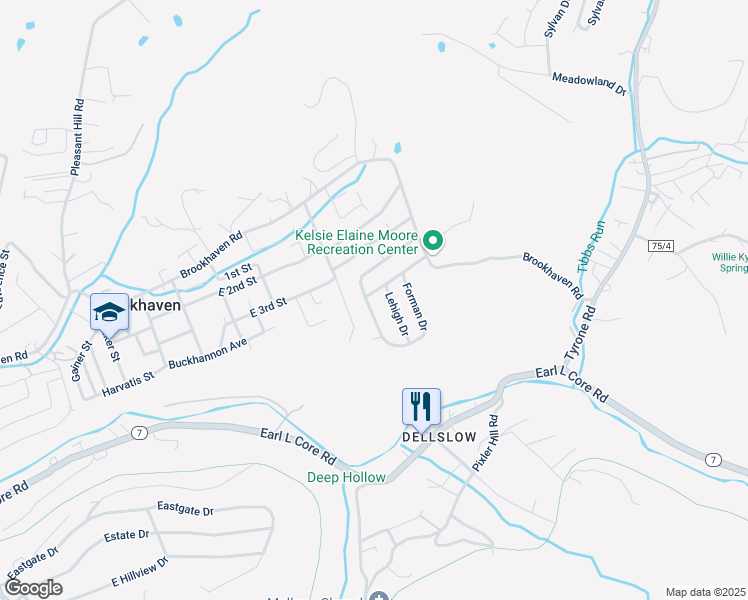 map of restaurants, bars, coffee shops, grocery stores, and more near 98 Brookings Drive in Morgantown