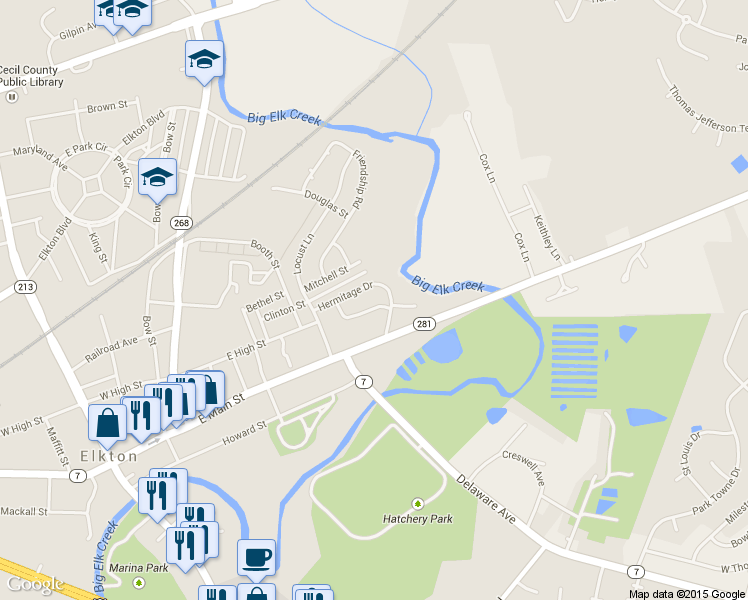 map of restaurants, bars, coffee shops, grocery stores, and more near 209 Friendship Rd in Elkton