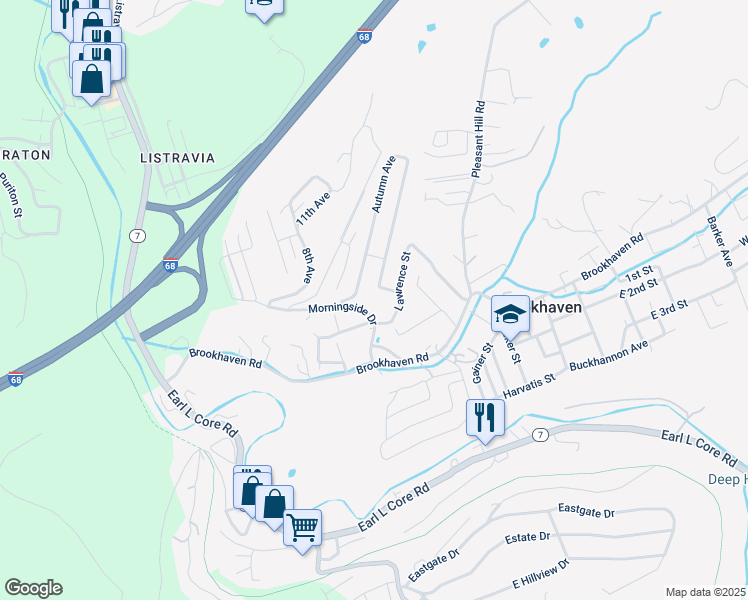 map of restaurants, bars, coffee shops, grocery stores, and more near 1003 Autumn Avenue in Morgantown