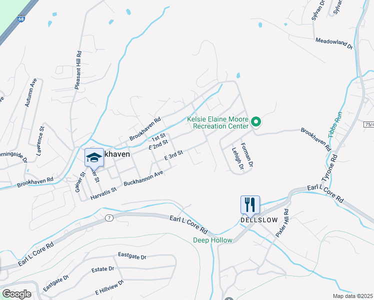map of restaurants, bars, coffee shops, grocery stores, and more near 1300 East 3rd Street in Morgantown