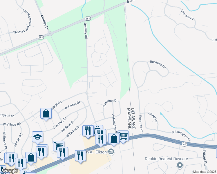 map of restaurants, bars, coffee shops, grocery stores, and more near 9 Transom Court in Elkton