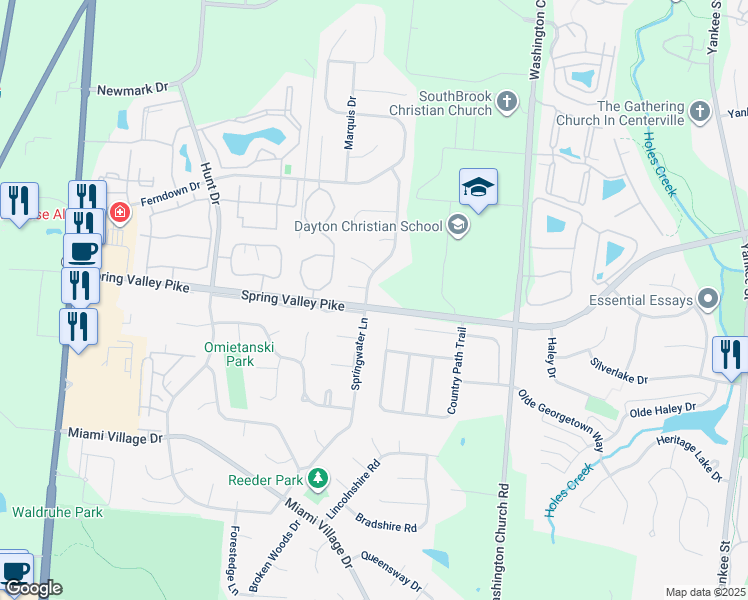 map of restaurants, bars, coffee shops, grocery stores, and more near 9338 Heritage Glen Drive in Miamisburg