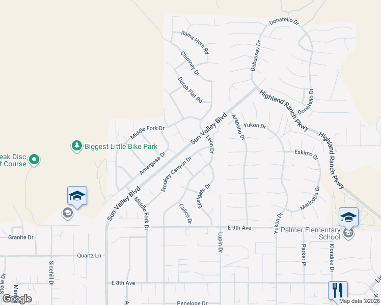 map of restaurants, bars, coffee shops, grocery stores, and more near 6055 Smokey Canyon Drive in Sun Valley