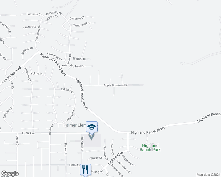 map of restaurants, bars, coffee shops, grocery stores, and more near 6395 Noyes Court in Sun Valley