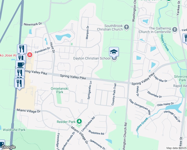 map of restaurants, bars, coffee shops, grocery stores, and more near 9338 Heritage Glen Drive in Miamisburg
