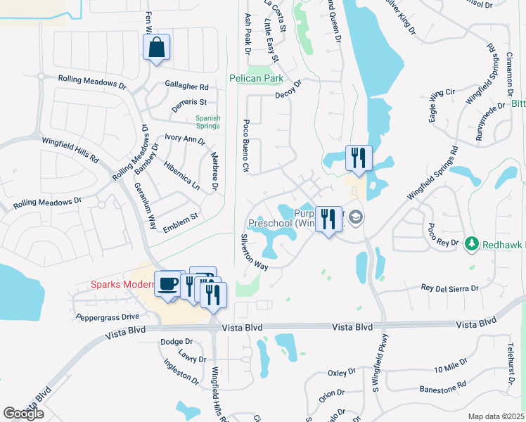 map of restaurants, bars, coffee shops, grocery stores, and more near 6484 Sun Flag Court in Sparks