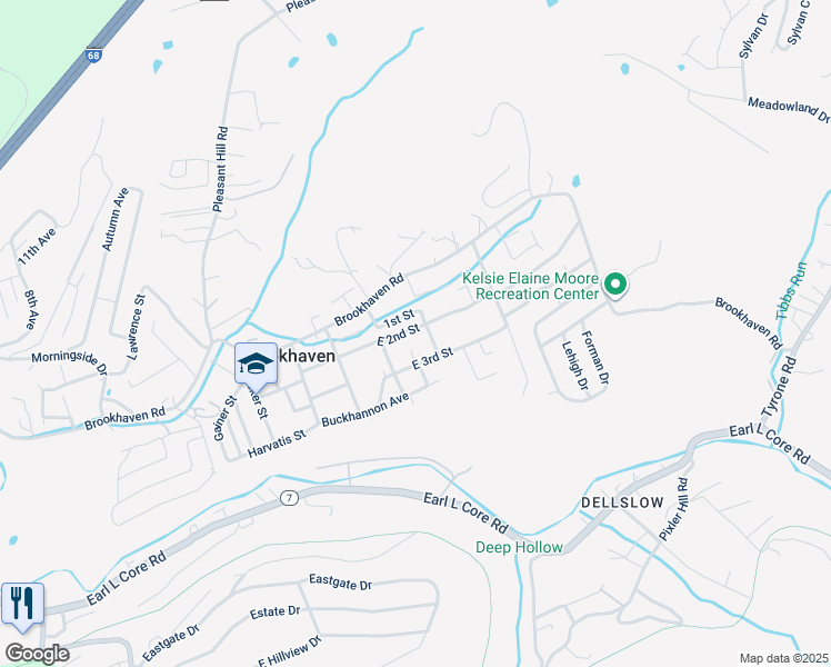 map of restaurants, bars, coffee shops, grocery stores, and more near 1101-1103 Center St in Morgantown