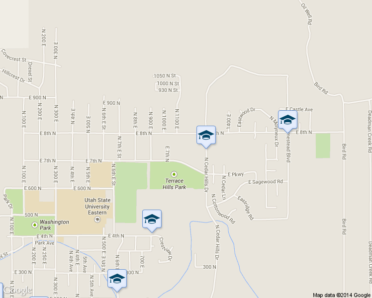 map of restaurants, bars, coffee shops, grocery stores, and more near 755 North Cedar Hills Drive in Price