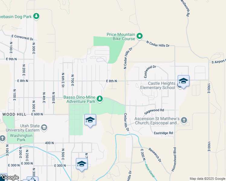 map of restaurants, bars, coffee shops, grocery stores, and more near 755 North Cedar Hills Drive in Price