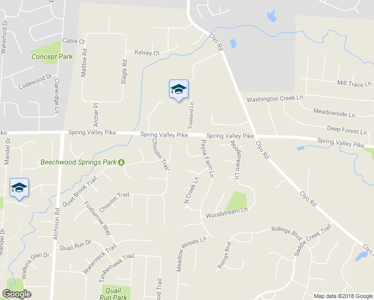 map of restaurants, bars, coffee shops, grocery stores, and more near 9042 Academy View Court in Dayton